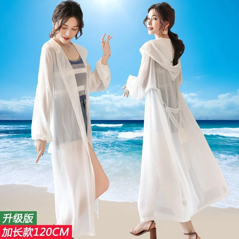 Long Sunscreen Clothes Women's Summer Thin Coat 2023 New Chiffon Sunscreen Shirt Beach Sun Protection Clothing Outside The Knee