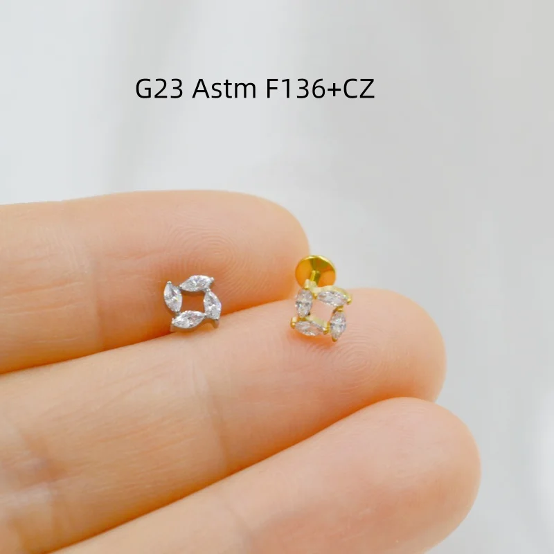 10pcs Body Jewelry G23 Titanium Internal Thread CZ Lip Labret Bar Ear Helix Tragus Rook Barbells Stud Piercing Jewelry