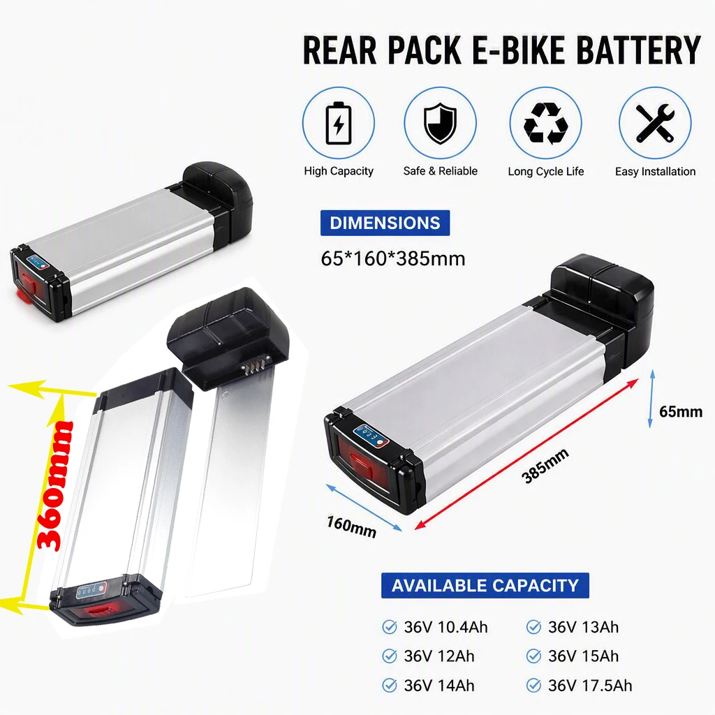 Wellness Cross Rack Electric Bicycle 750W Motor Rear Pack 36V Lithium Battery 12Ah 14Ah 17.5Ah 20A BMS