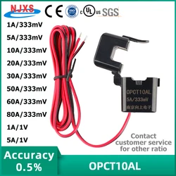 NJXS OPCT10AL Precision Split Core Current Transformer AC 1A 5A 10A 20A 30A 50A 60A 80A / 333mV CT Clamp Current Sensor Clamp