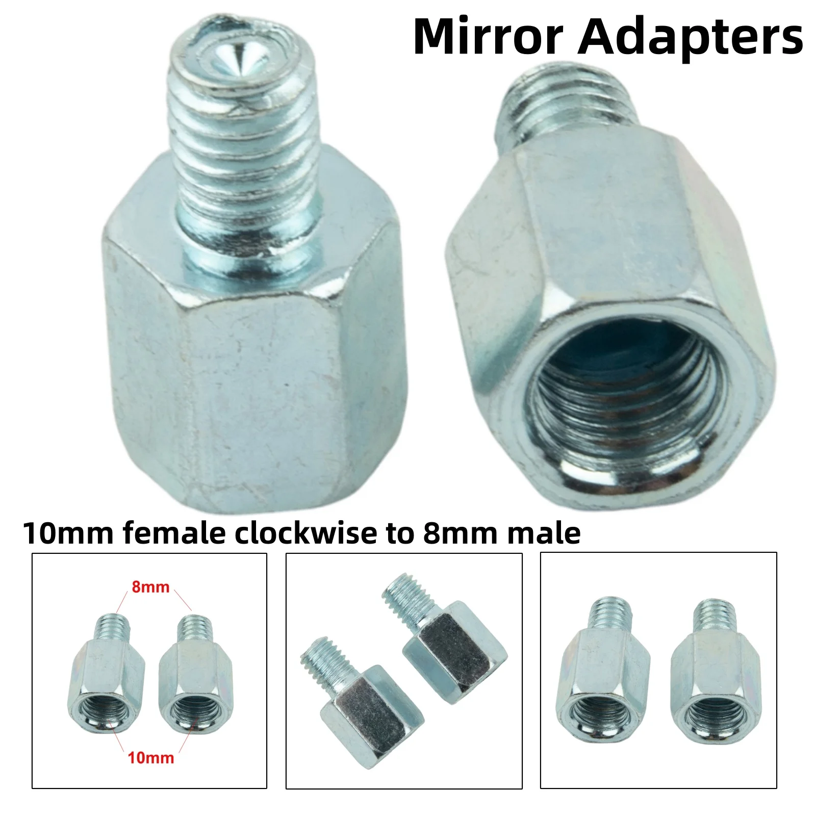 

2Pcs Mirror Adapters 10mm To 8mm Motorcycle Scooter 10mm Female Clockwise To 8mm Male Clockwise Mirror Adapters