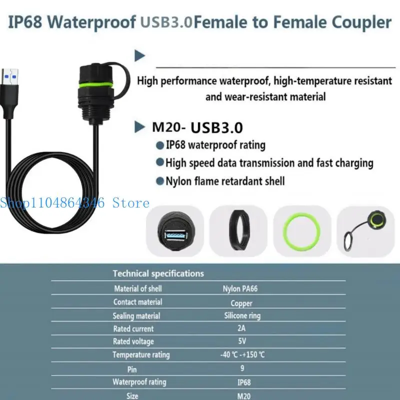 652F Universal USB3.0 Panel Mount Cable Fast 5Gbps Data Transfer & Rapid Charging Outdoor Equipment Use USB Extender