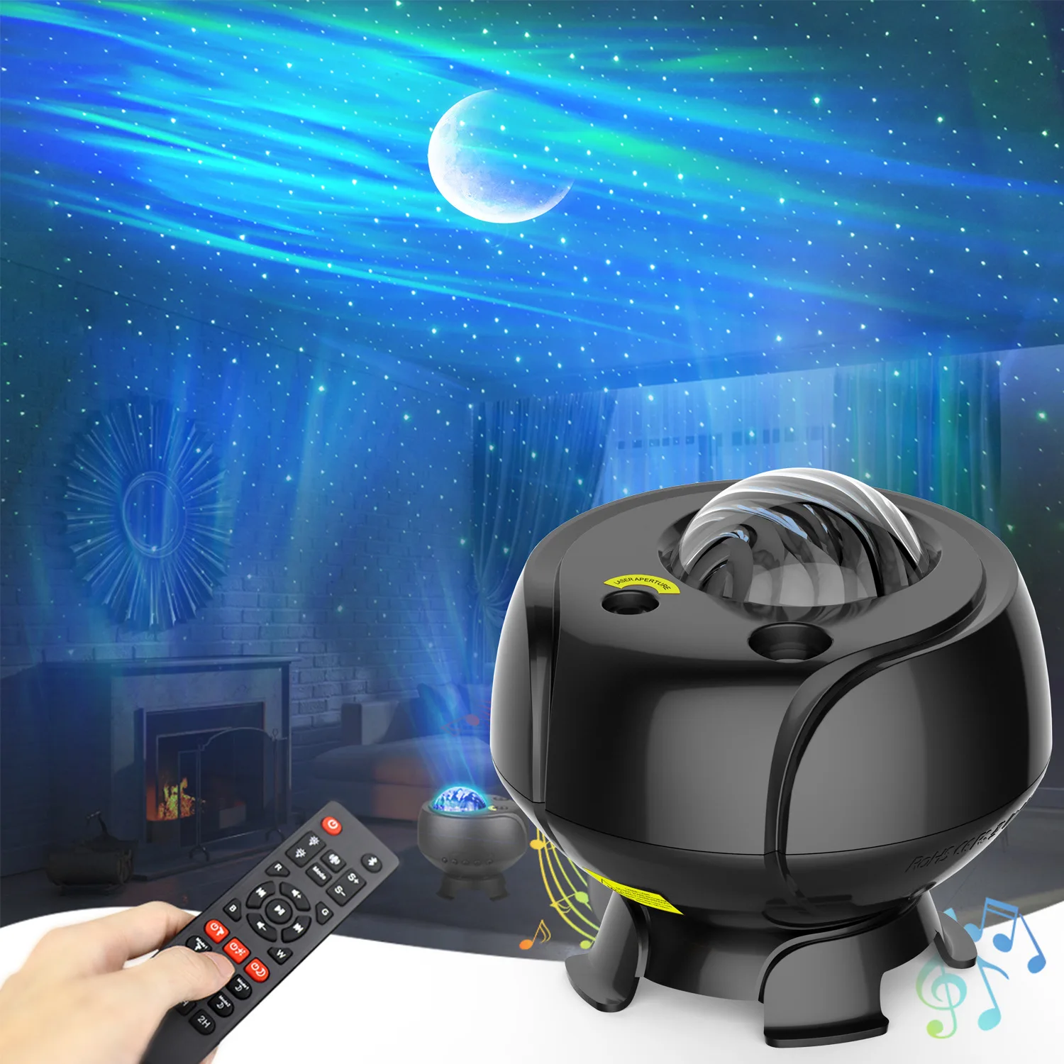 3 in 1 Galaxy Star Projector Night Light Wireless Music Speaker Dynamic Ocean Wave Aurora/Moon/Starry Lamp for KidsTeen Adults