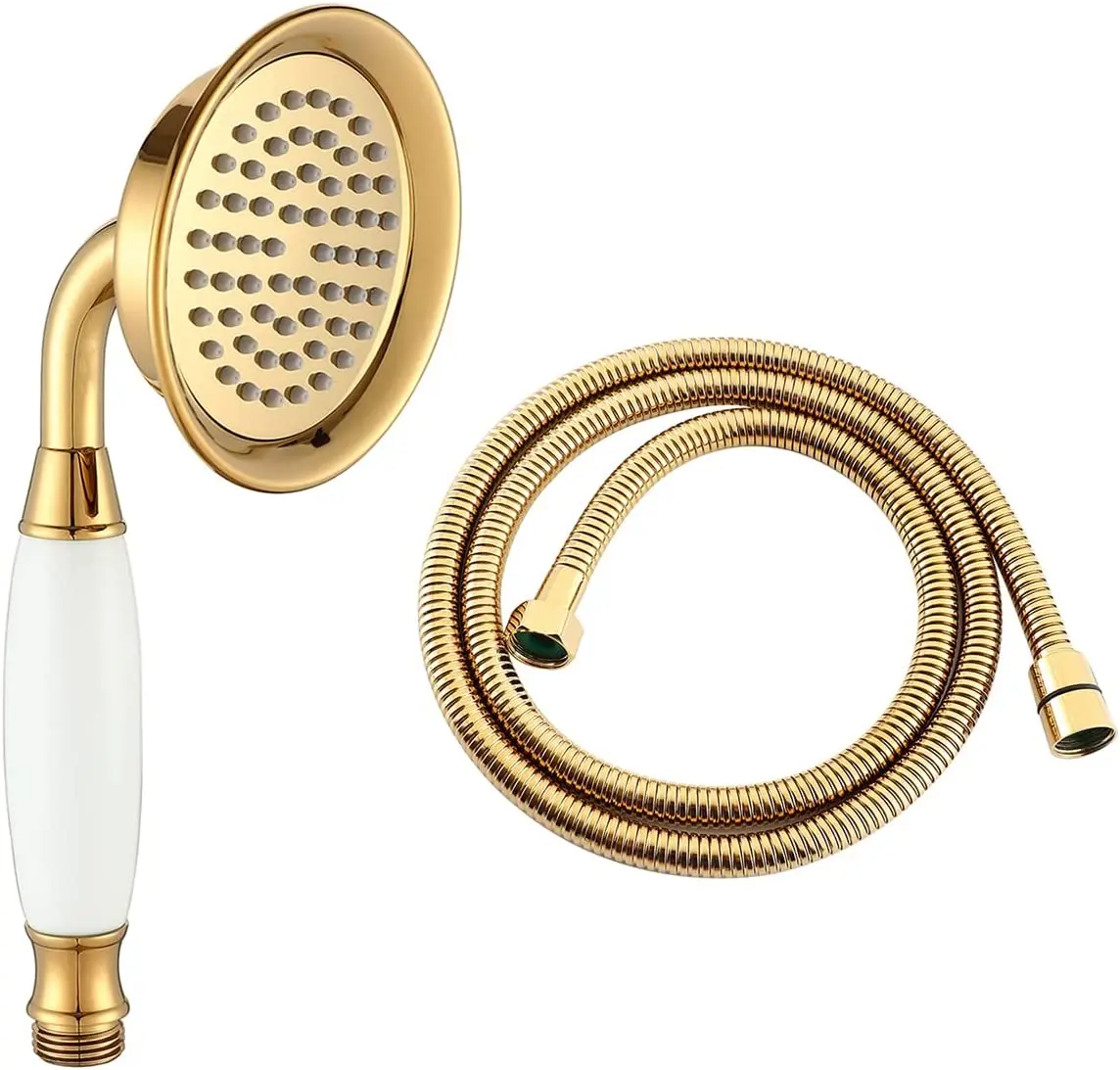 Large Size Traditional Brass Ceramics Telephone Handheld Shower Head with 1.5 Meter Hose Set for Bathroom, Polished Gold Color