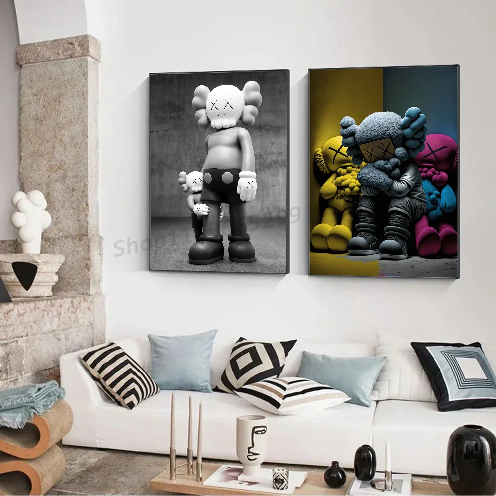 1pc Cartoon A-k-kaws Poster Self-adhesive Art Waterproof Paper Sticker Coffee House Bar Room Wall Decor