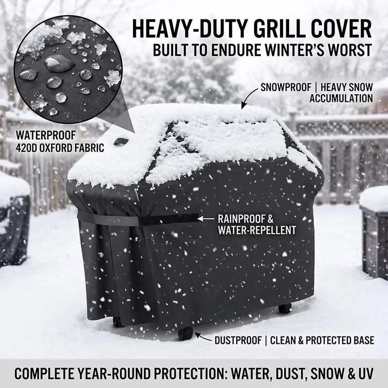Outdoor Rainproof Barbecue Cover Oven BBQ Cover 420D Oxford Cloth Durable Waterproof Grilling Cover for Propane Gas Grill