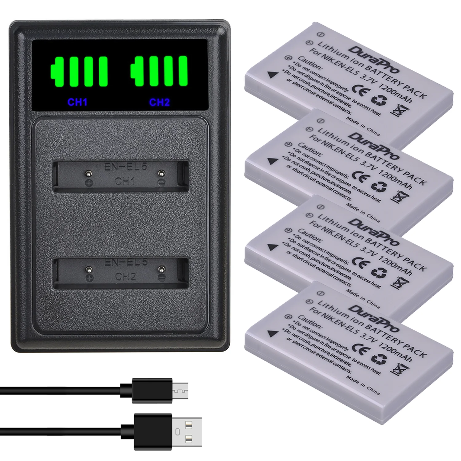 DuraPro EN-EL5 EN EL5 Camera Battery+LED Dual Charger for Nikon Coolpix P100 P3 P4 P530 P520 P510 P500 P5000 P5100 P6000 P80 P90