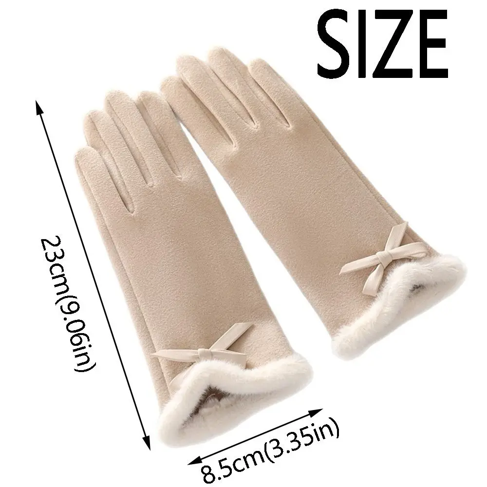 قفازات نسائية مبطنة بالحرارة تعمل باللمس سميكة بلون سادة قفازات حرارية شتوية معزولة حراريًا بإصبع كامل