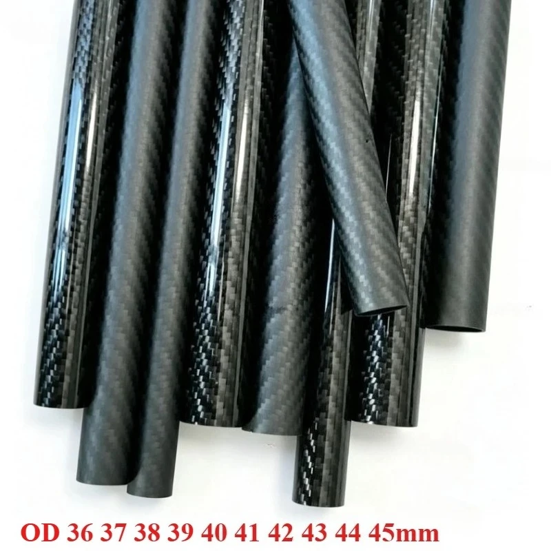 3K Full Carbon Fiber Tube OD 20 22 36 37 38 39 40 41 42 43 44 45mm Wall Thickness 0.5 1 1.5 2 2.5 3mm Twill Matte Glossy Surface