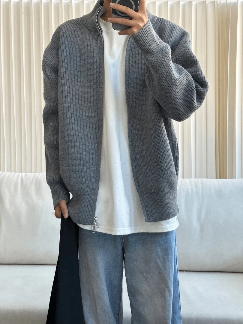 

Zipper Front Casual Knitwear Men's Spring Autumn American Retro Sle Long Sve Loose Fit Pullover Soft Comfortable Polyest...