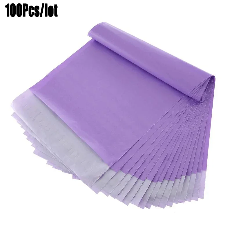 Pacote poli plástico auto-adesivo Mailing sacos, correio Mailer, saco expresso, Envelope roxo, bolsa postal, embalagem, 100pcs