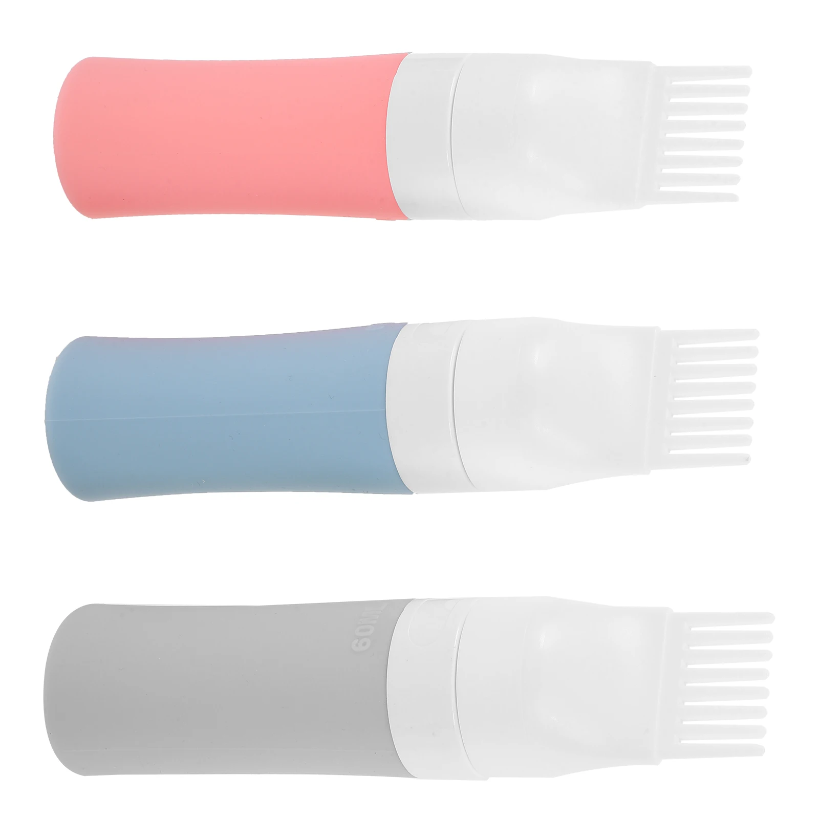 

3 pcs 60ml Silicone Hair Dye Bottle Root Comb Applicator Multifunction Oil Dispenser Grey Portable Reusable