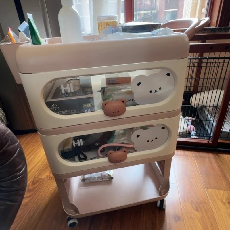 

Многоцелевая тележка-органайзер для детской комнаты, 4-уровневая тележка для хранения на колесиках, мобильная тележка для ухода за новорожденными для спальни, держатель для закусок