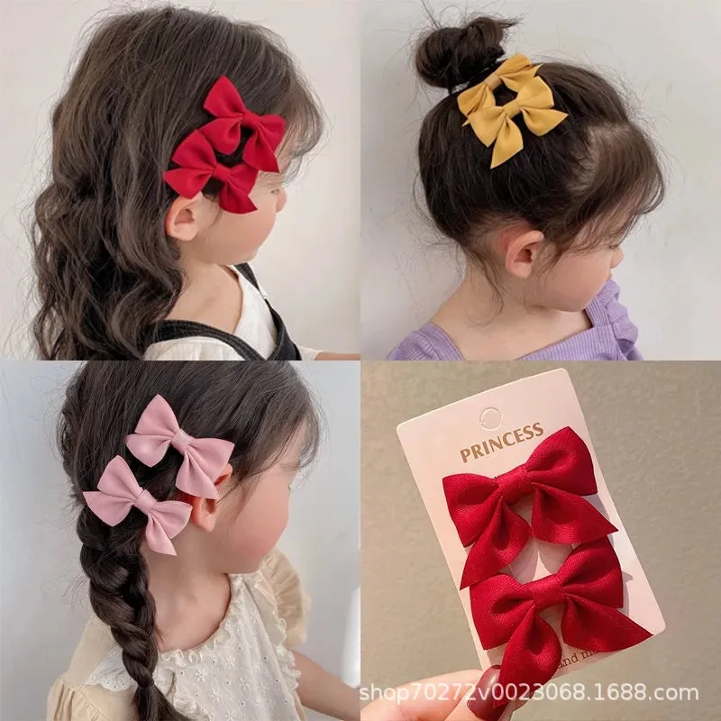 

Sweet Solid Color Bows Hair Clip For Kids Girls Handmade Hairpins Barrettes Headwear Fashion Cute Princess Hairpin Birthday Gift