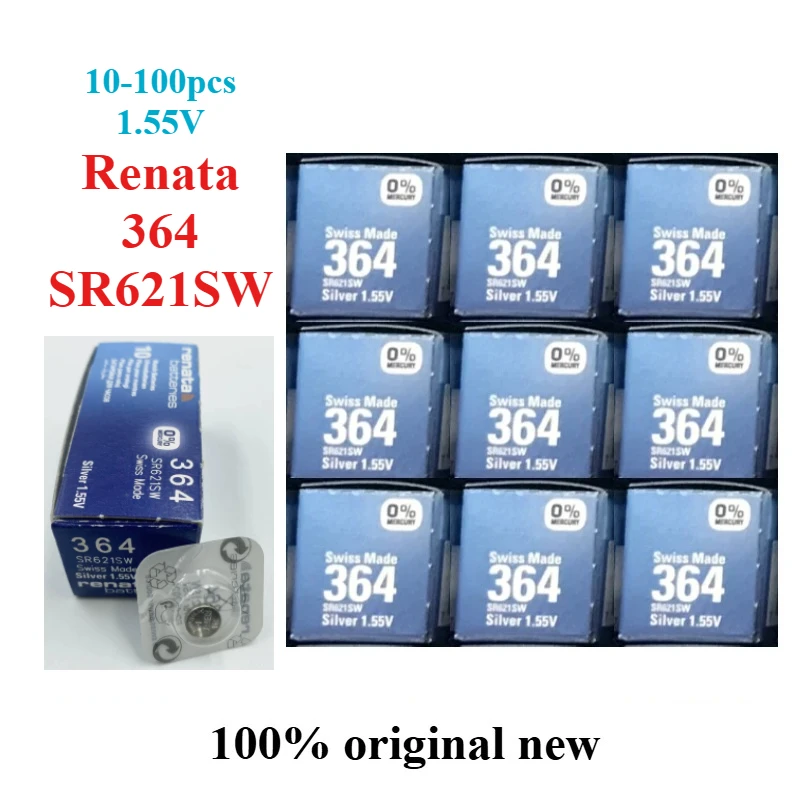 10-100pcs per lot 1.55V Renata 364 SR621SW Silver oxide Watch Battery Swiss made integrated circuit