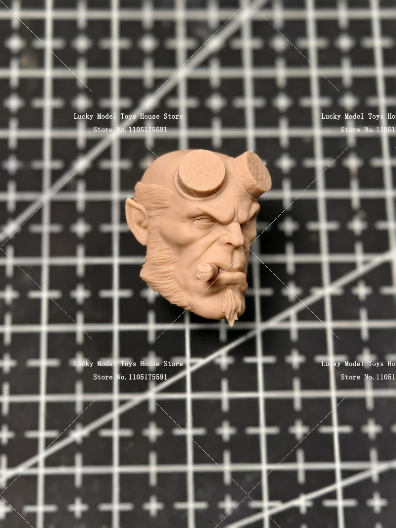 1/12 Hellboy Man Soldier Unpainted Head Sculpt Toys Accessory Customziation For 6" Mezco Muff AD01 7" Mcfarlane Body Decoration view 3