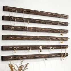 Walnut Wood Jewelry Wall Hanger Display Stand Silver Hook Up Earring Necklace Organizer Storage Holder Shop Wall-mounted Decor