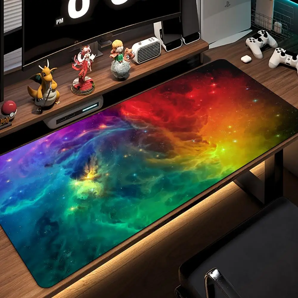 

Потрясающий красочный большой коврик для мыши nebula, настольный коврик, нескользящие аксессуары для ПК с прошитыми краями, игровые коврики, ковер для мыши, удлиненный коврик