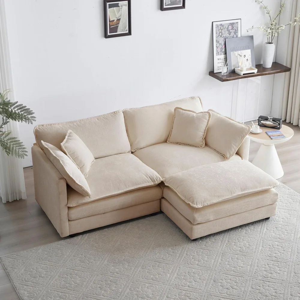 cloud sofa76.7Deep Seat Cloud Loveseat Sofa Sectional Couch with Ottoman, Large 2 Seater Modular L Shaped Sofa76.7x57.4x33inches