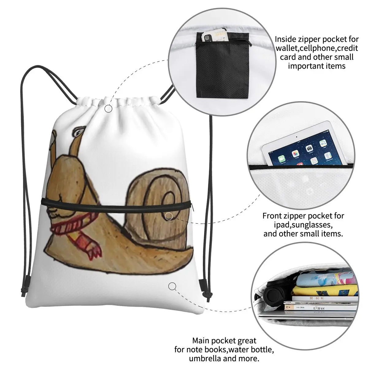 Bob The Snail zaini portatili borsa con coulisse borsa Casual con coulisse tasca per scarpe borse per studenti delle scuole