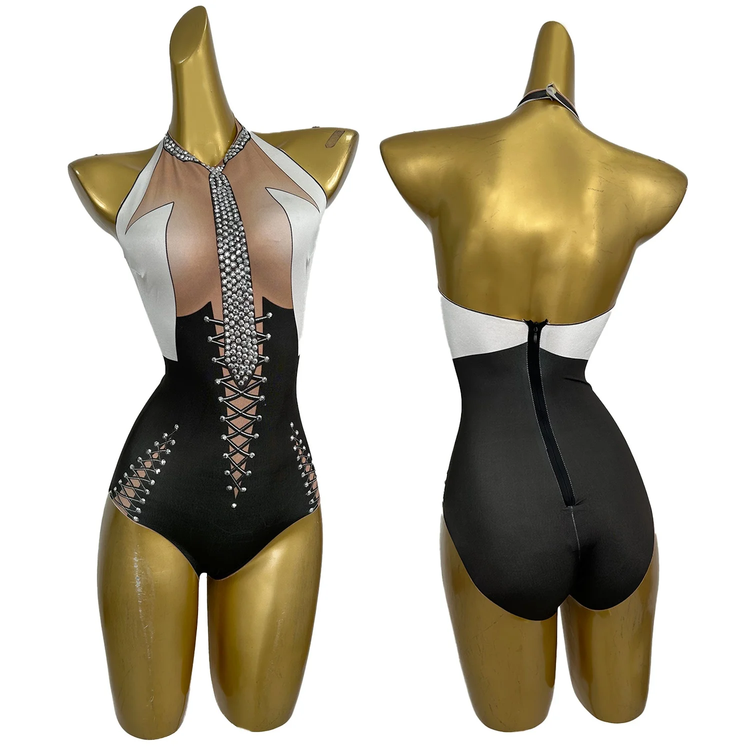 Hot Girls Bar Club Spandex Elastic Bodysuit Sexy Women Print Dance Stage Performance Party Event Outfit Cat Suit Show Catsuit