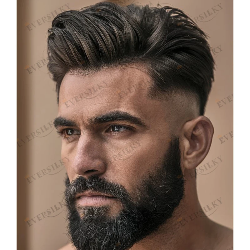 غير قابل للاكتشاف رجل أسود طبيعي خصلات الشعر المستعار الإنسان سوبر دائم NPU أحادية قاعدة الرجال الشعر المستعار الطبيعي فرونت لاين رجل نظام قطع الشعر #2