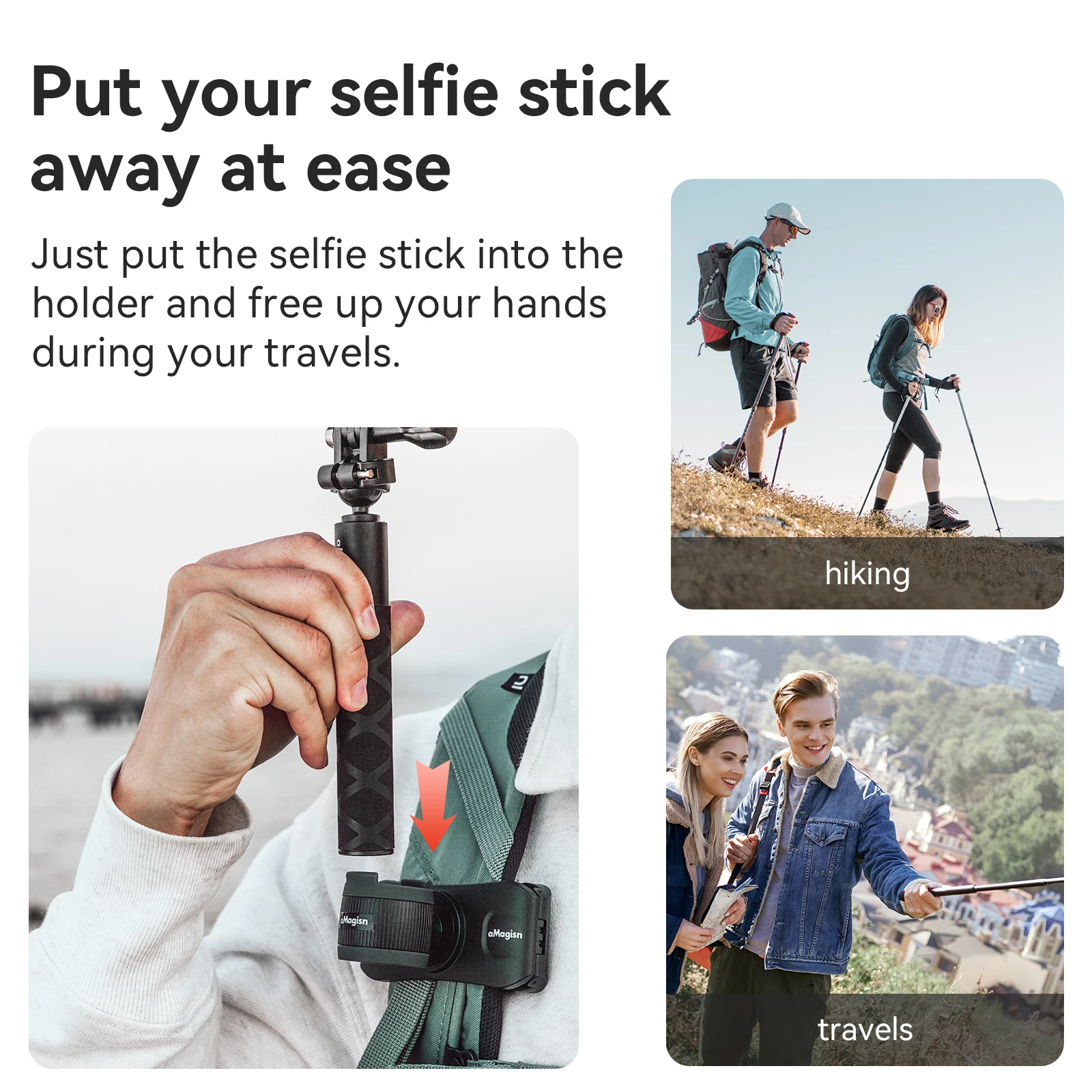 aMagisn Selfie Stick Holster with Backpack / Waist belt Clip,Quick Release Holder ,Hands-free Mount for DJI Gopro Hero Insta360