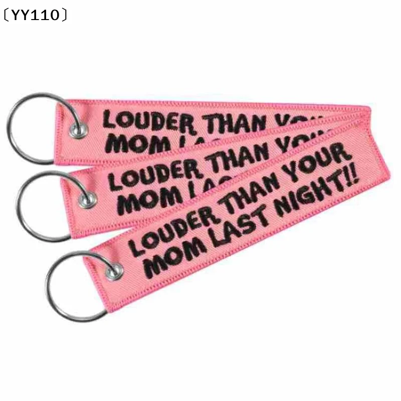 LOUDER THAN YOUR MOM Quotes Keychain For Cars Backpack Key Holders Embroidery Keyrings Key Tag Jet Tag Accessories Gifts〔YY110〕