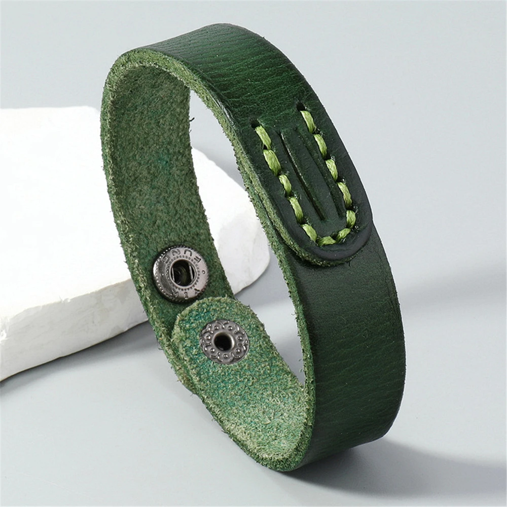Black Brown Blue Green Red Genuine Leather Wrap Bracelets Men Bangles Wristband Casual Jewelry