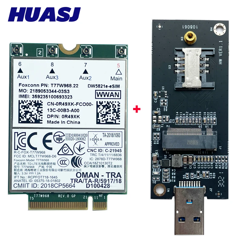 T77W968  DW5821e- eSIM LTE Cat16 4G WWAN Card Module for Lattitude 5420 5424 7424 Rugged Latitude 7400 USB3.0 Adapter