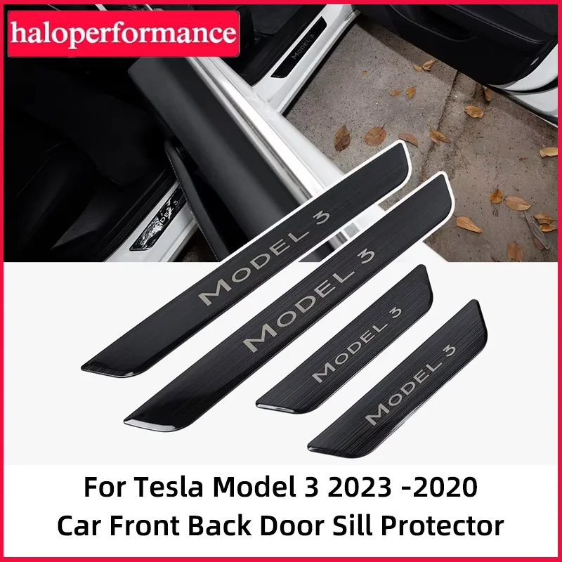 For Tesla Model 3 2017-2023 Pedal Protection Strip 2/4Pcs/Set Accessories Door Sill Decoration Wrap Cover