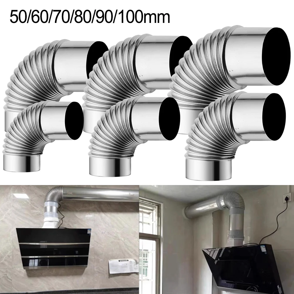 1x Flue Elbow Pipe Chimney Liner Bend Stainless Steel Multi Flue Stove Pipe Gas Water Heater Exhaust Pipe 50/60/70/80/90/100mm