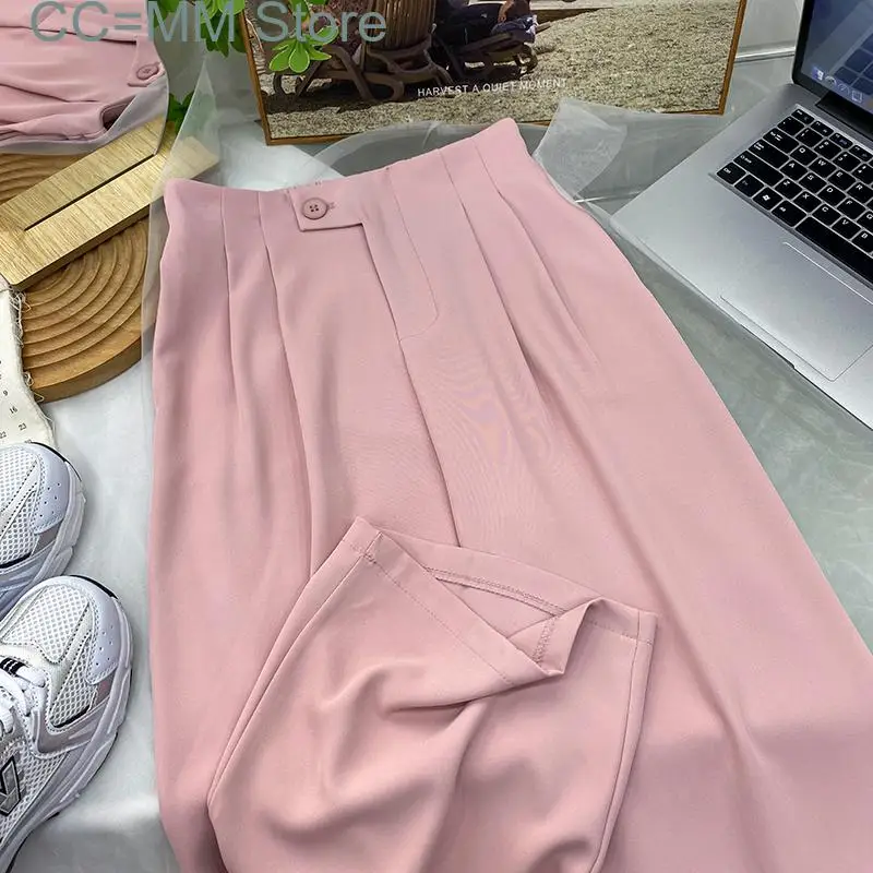 

New Solid Suits Pants for Women High Waisted Korean Fashion Wide Leg Pants Office Ladies Full Length Baggy Pants