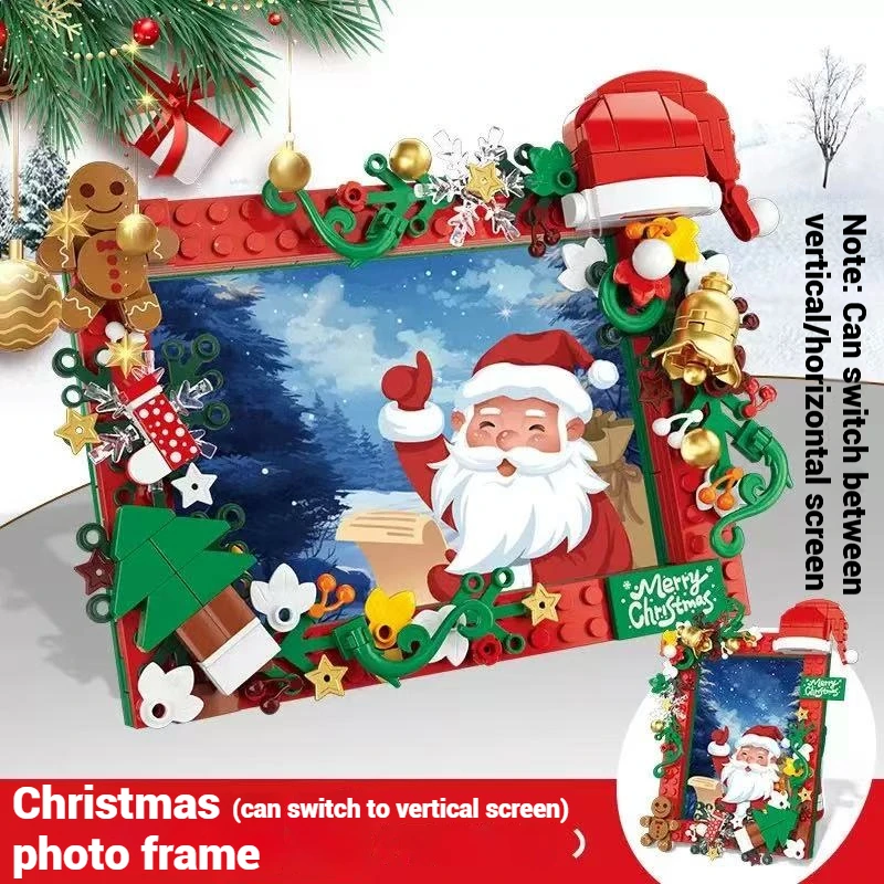 

Santa Claus building blocks photo frame desktop ornaments, Christmas model assembly toy decoration, children's holiday gift