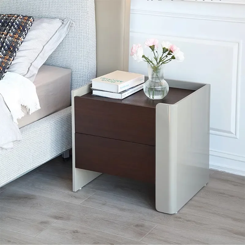 Modern Minimalist Smoky Bedside Table Italian Designer Nightstand Simple Bedroom Furniture for Model Room Decor