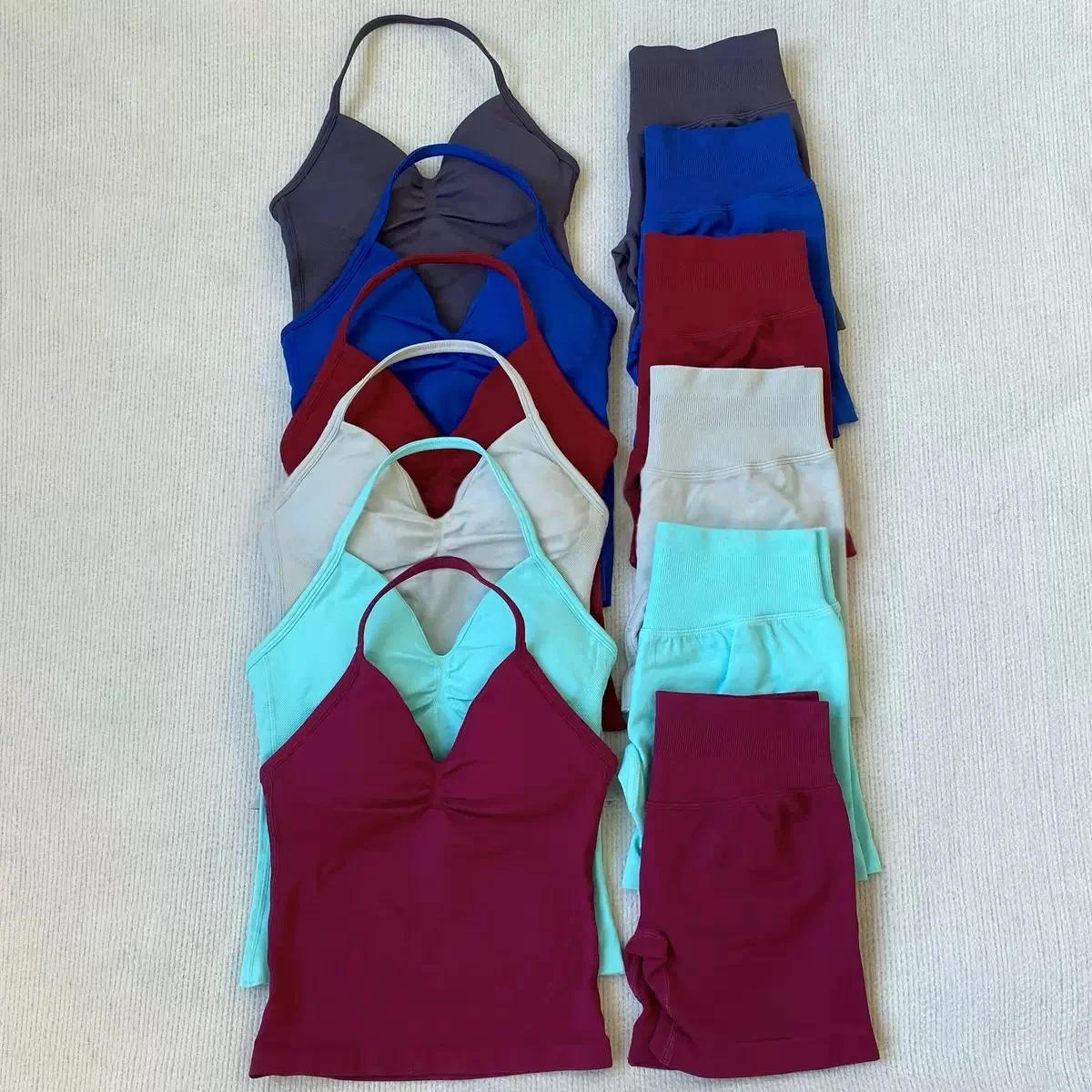 2피스 여성 요가 세트 심리스 임팩트 롱라인 스트랩 탱크탑 스크런치 스포츠 반바지 짐웨어 여성 여름 운동복