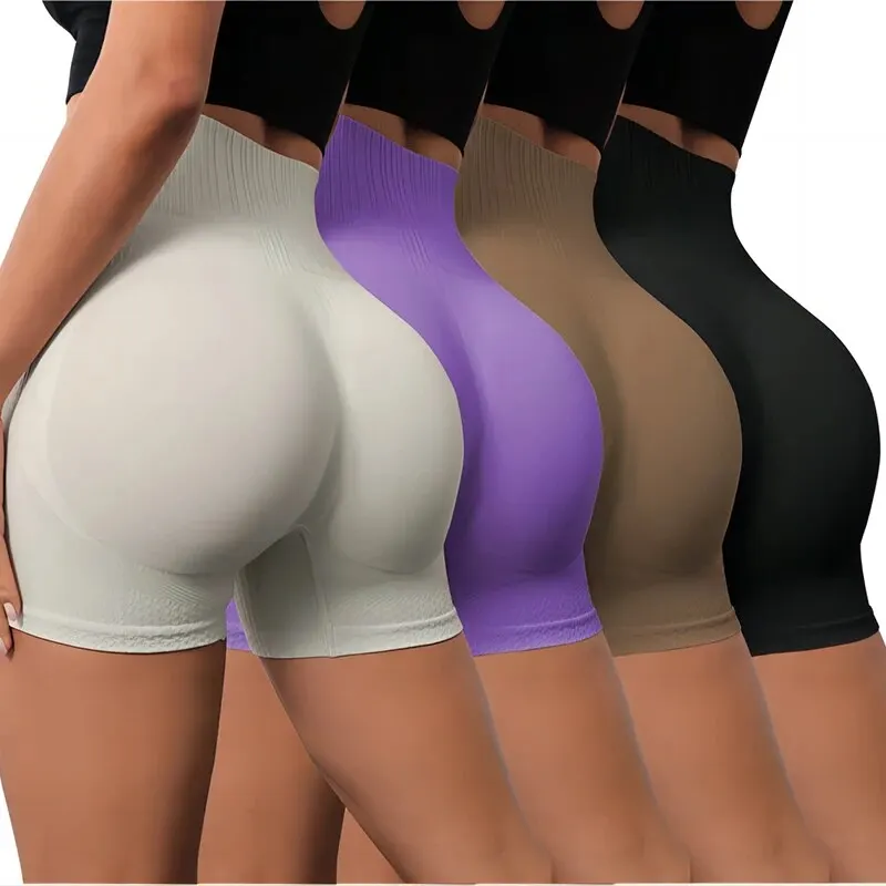 Women's Seamless 4-Piece Yoga Shorts High-Waisted Hip Lift Running Fitness Shorts