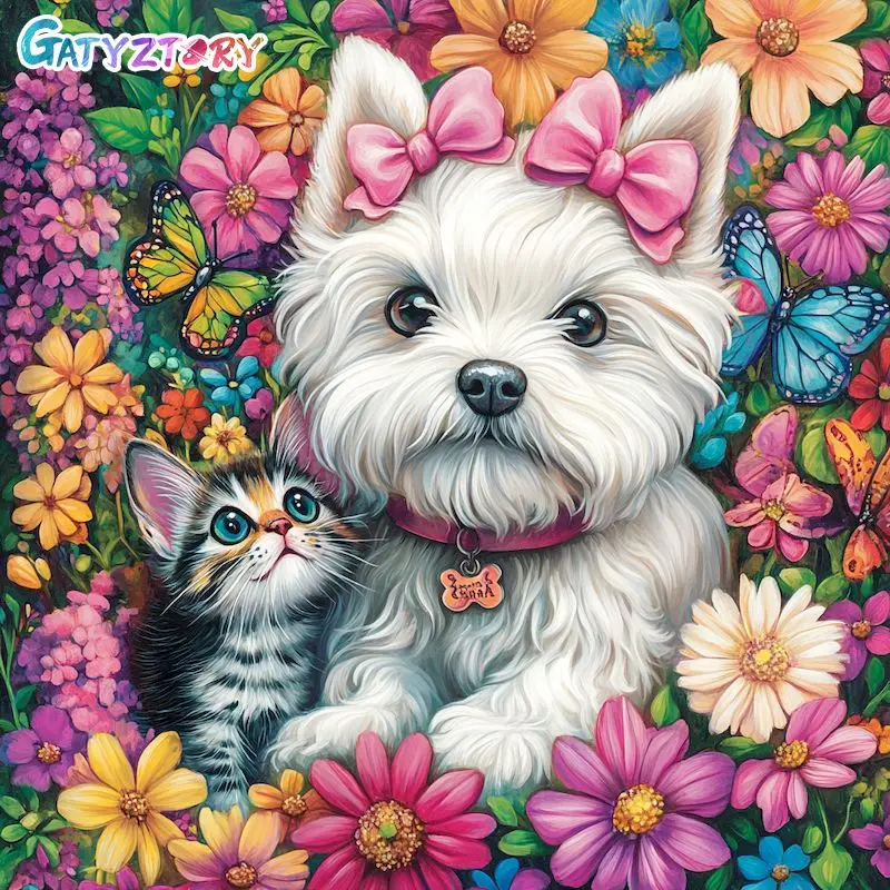

GATYZTORY 5D DIY Diamond Embroidery Dogs Complete Kit Painting Animal Full Display Mosaic Flower 2025 New Kids Room Decor