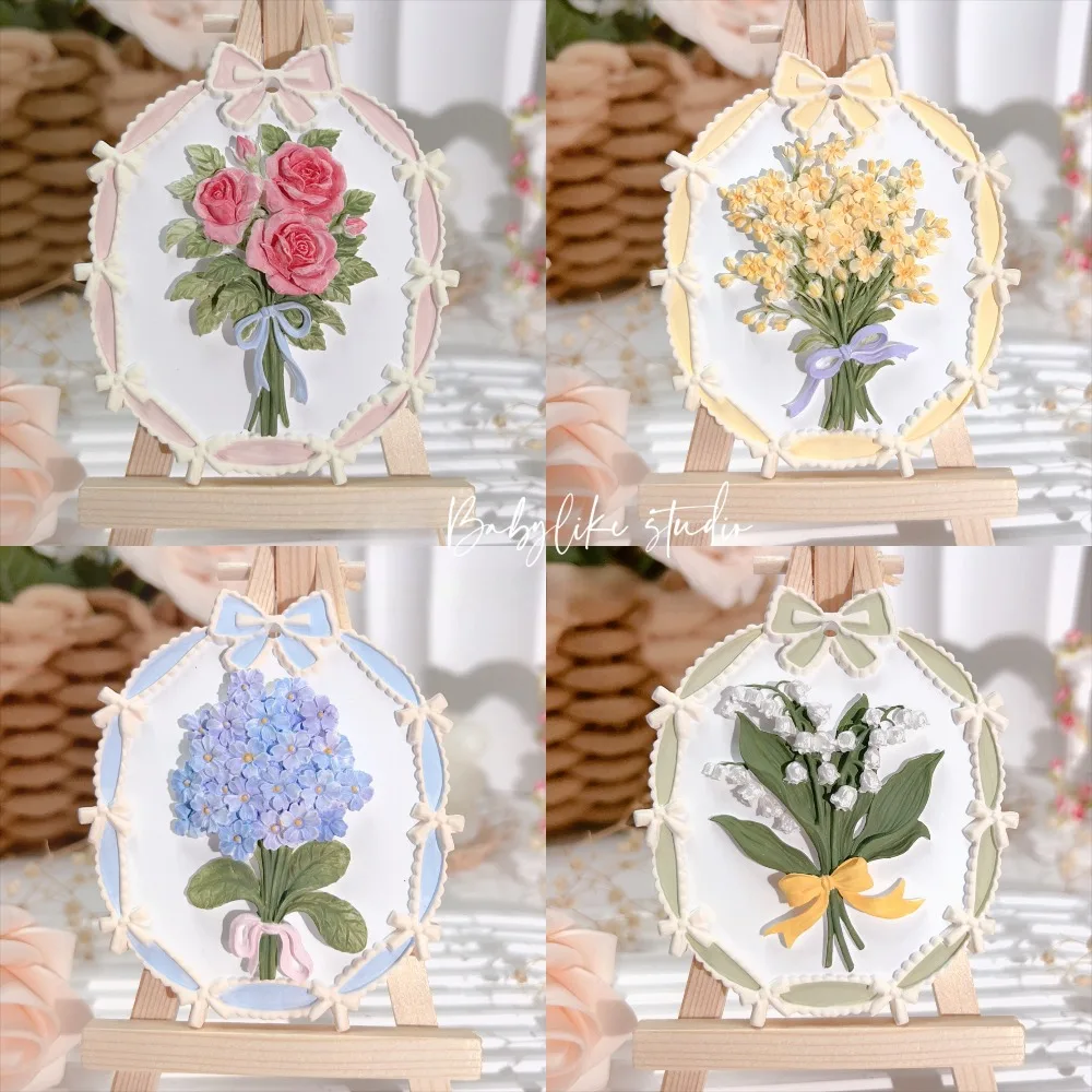 9x8cm Lily Valley Rose Asters Scented Gypsum White Base DIY Coloring Sculpture Plaster Scented Diffuser Decoration Crafts