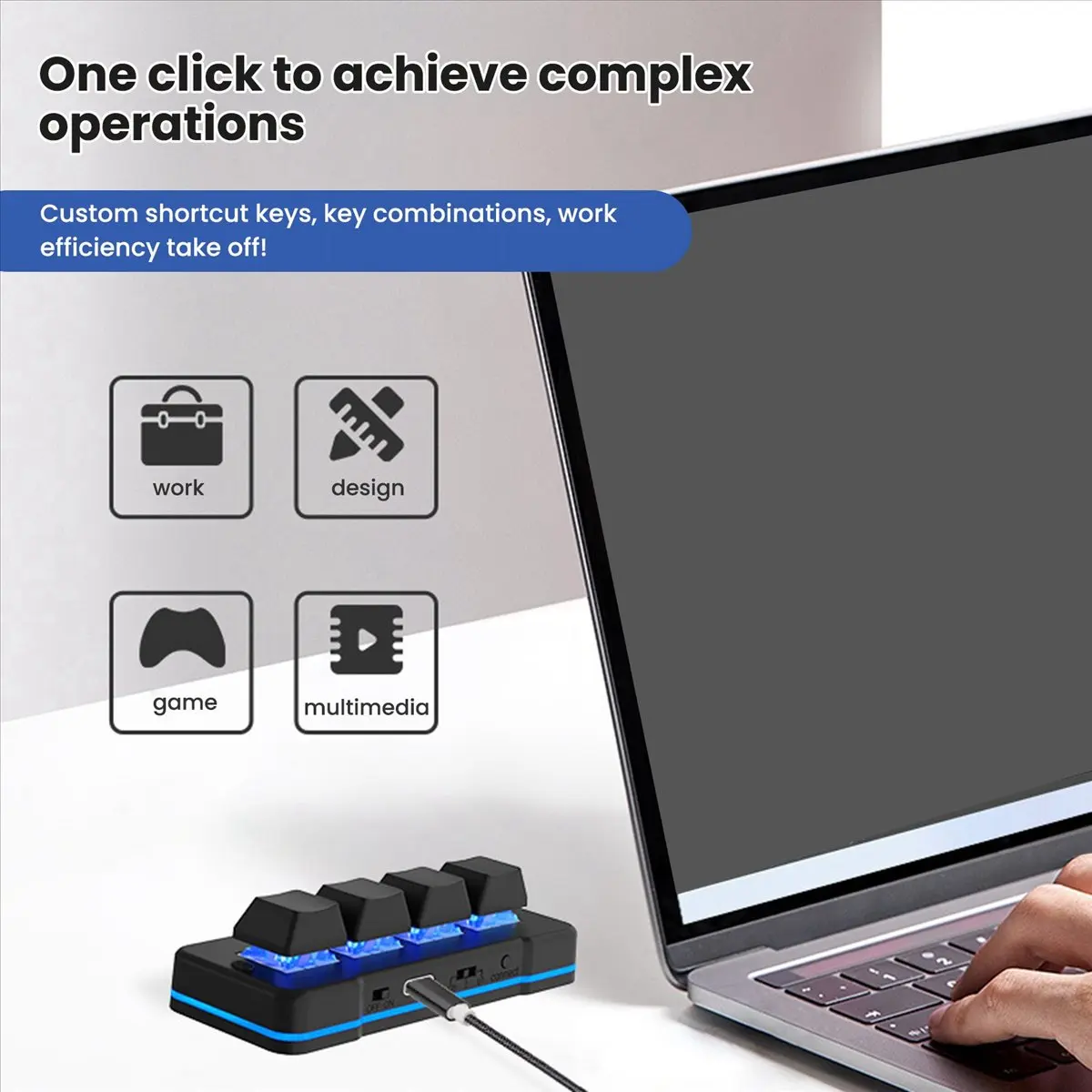*N21R MK424G 4-Key Mini Customized Keyboard with Mechanical Blue Switch 2.4G+Usb Connection for Office Game Multimedia Black