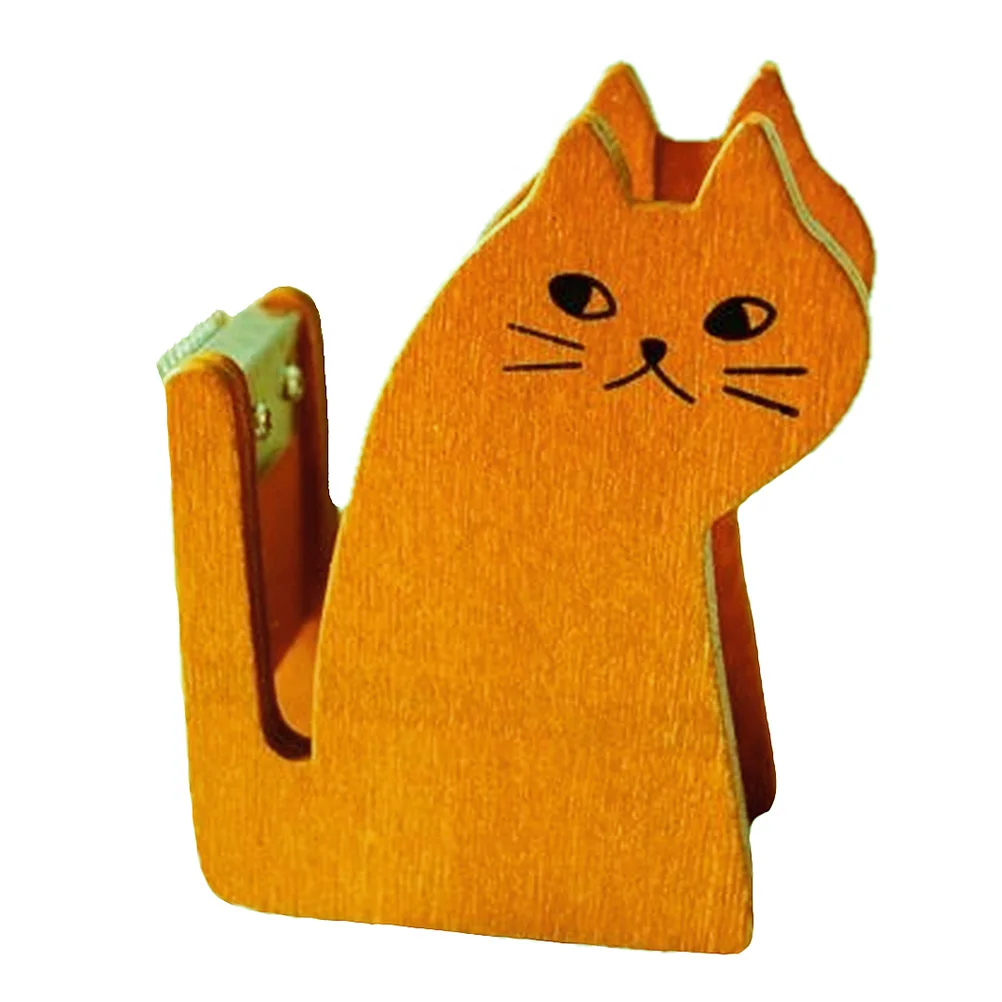 

Retro Wooden Tape Dispenser Cat Shaped Desk Holder for Office School Family Activities Cute Adorable Practical Smooth