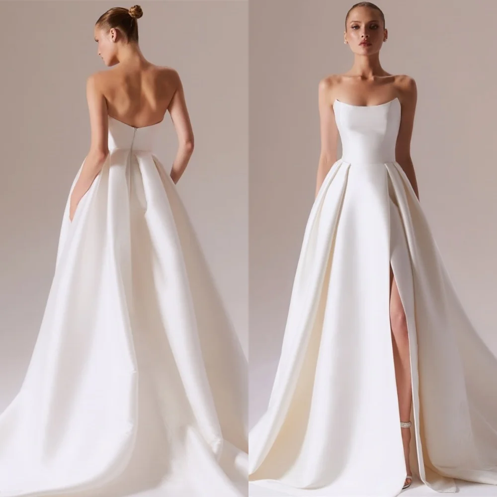 

Customized High Quality Wedding Dresses Dreamy Strapless Heavy Industry Wedding Classic Zipper Back Dresses 2025 Bride Gowns