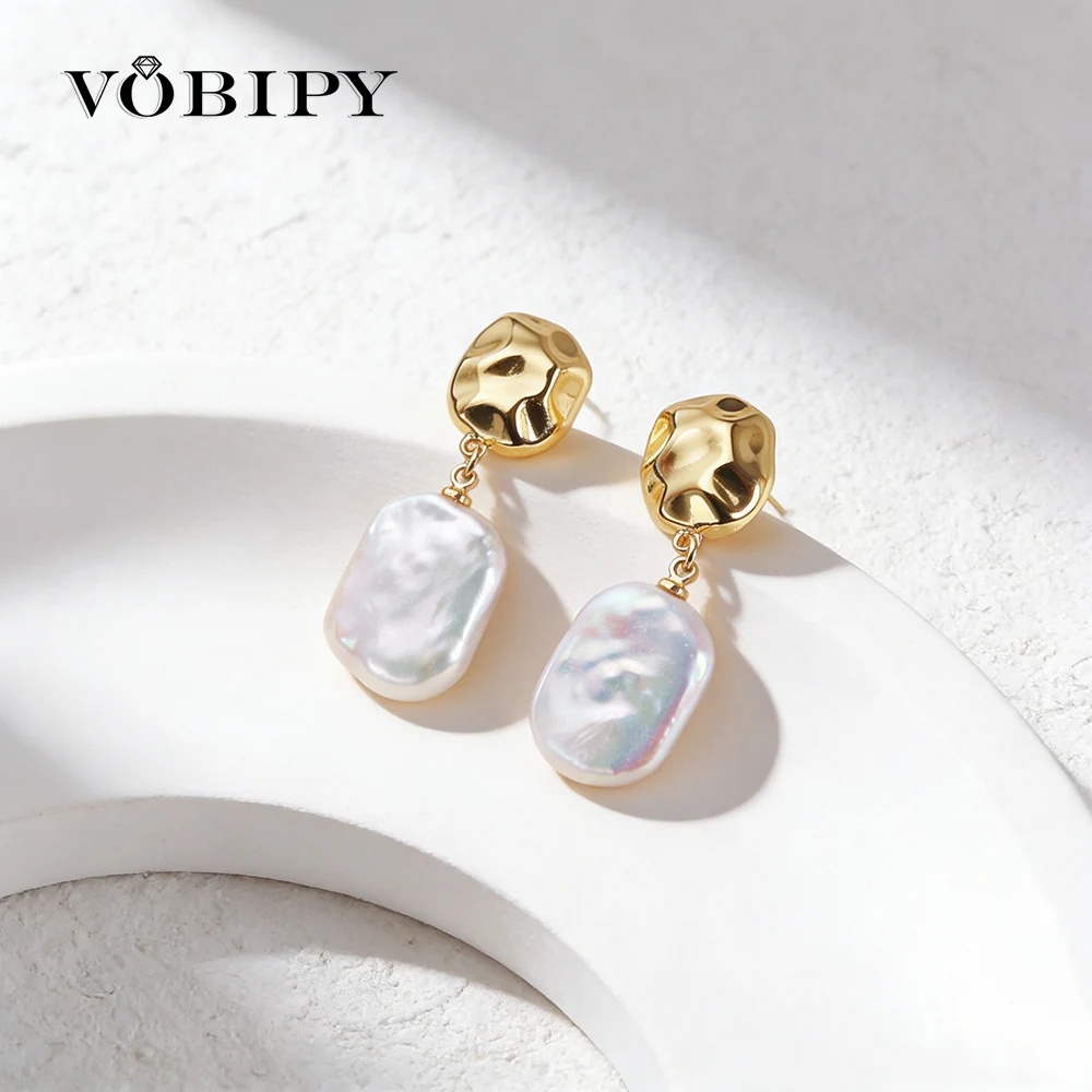 

VOBIPY Natural Freshwater Baroque Pearl Drop Earrings for Women Party Wedding Gift Irregular Earring Fashion Jewelry 15-18mm