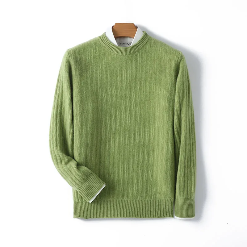 

Loose Warm Inner Wear 100% Wool Knitted Base Shirt Men's Round Neck Pullover Long Sleeve Versatile Casual Solid Color Sweater