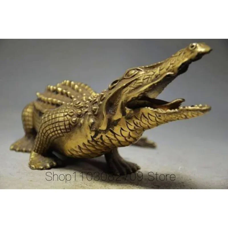 

25cm Ingenious Antique bronze Brass handmade Crocodile Statue