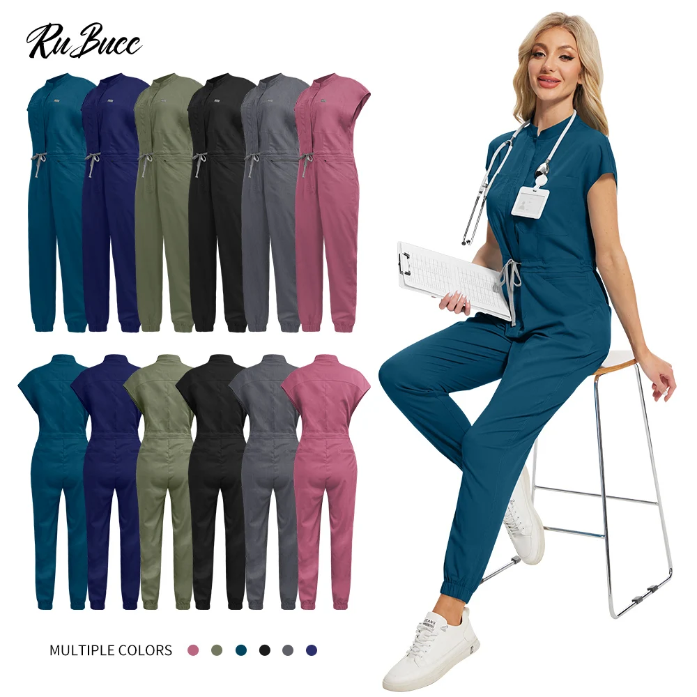 One-Piece Medical Frosted Jumpsuits High-End Stand Collar Fly Sleeve Operating Room Doctor Costume Pharmacy Nurse Work Clothes
