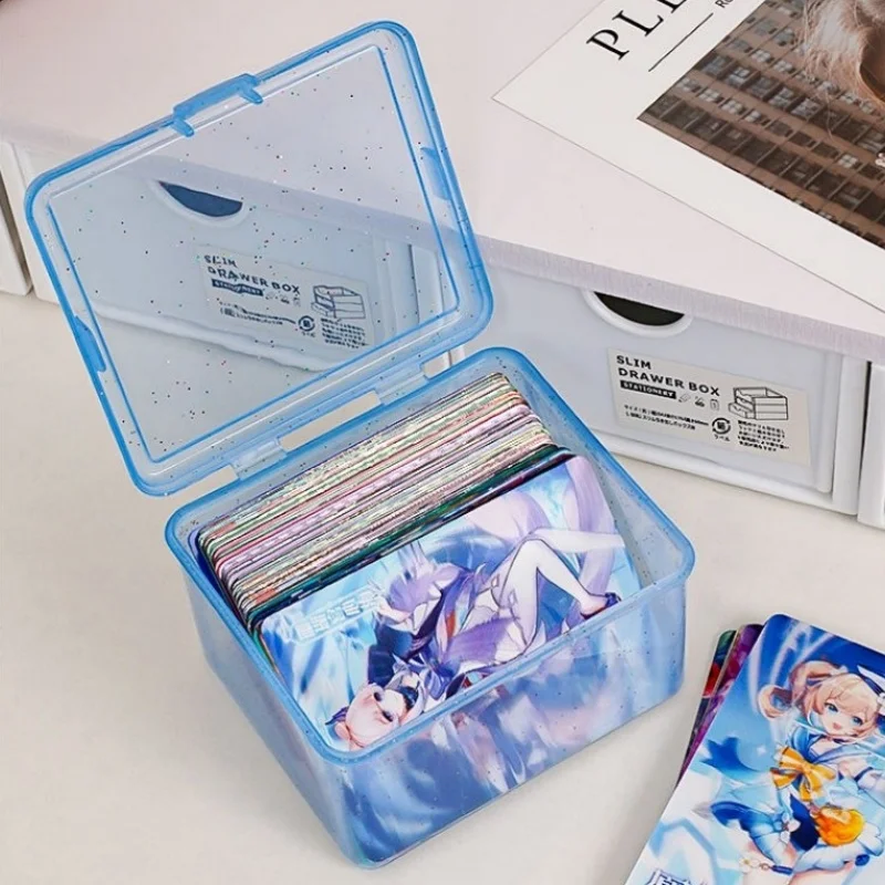 Glitter Plastic Storage Box Photocards Organizer Box Classification Flip Cover Stationery Jewelry Sundries Desktop Storage Boxes