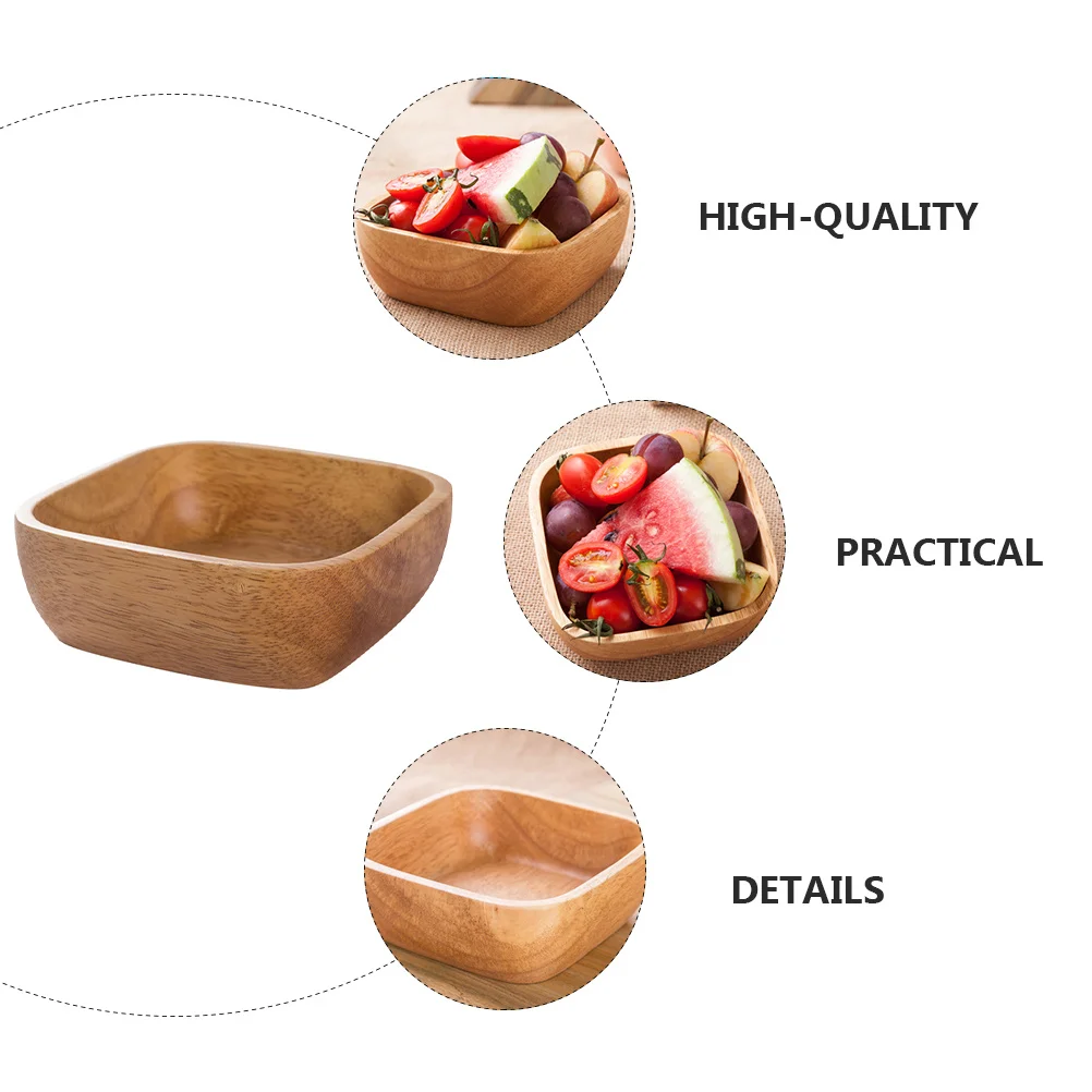 

1pc Wooden Salad Bowl Solid Wood Serving Bowl For Food Fruit Dessert Snacks Storage Smooth Edges Crack-Resistant Housewarming