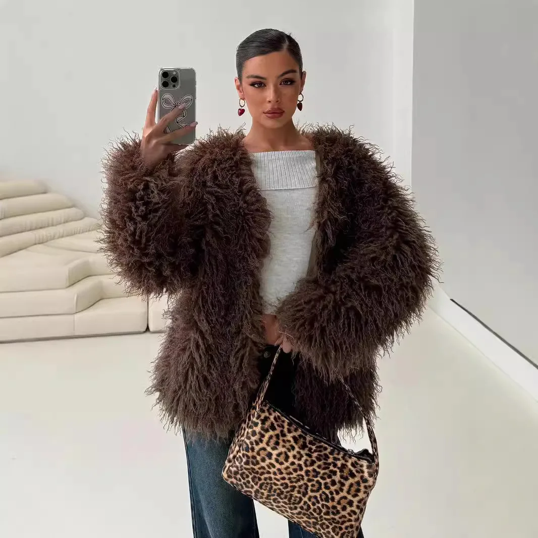 

Autumn Winter Fluffy Fur Coat Furry Cardigan Streetwear Design Faux Fur Jacket Women's Clothing Warm Long Sleeve Chic Outerwear