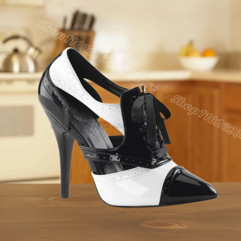 

Bicolor Slip on Stiletto Pumps Patent Leather New Fashion British Style for Women Summer Party Dress Shoes Zapatos Para Mujere